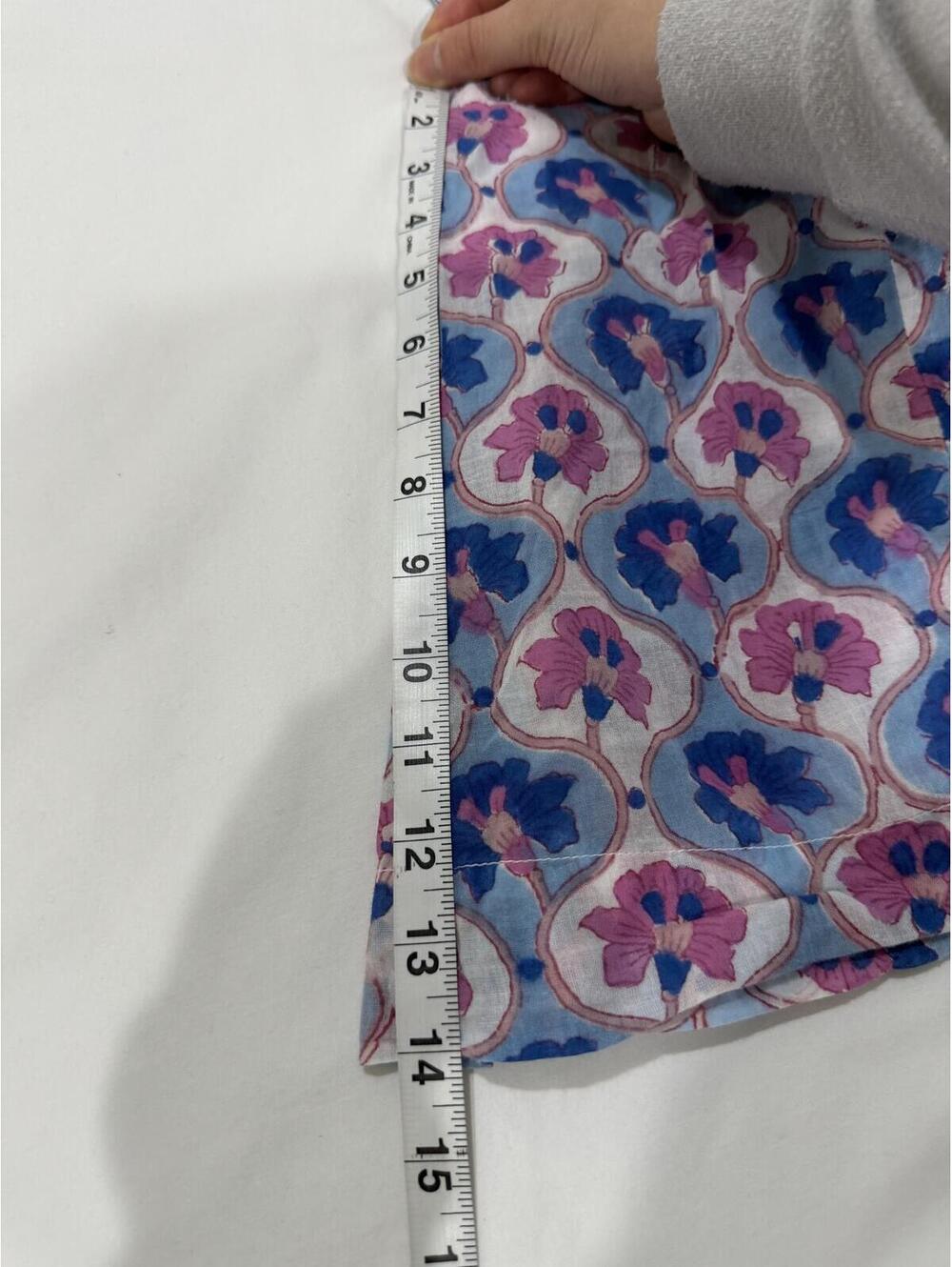 Oliphant Pink Floral Block Print Cotton Smocked Ruffle Blouse Small - Picture 7 of 8
